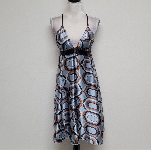 90s Vintage My Michelle Retro Geometric Print Satin Racerback Mini Slip Dress M - Picture 2 of 11